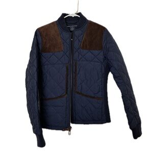 Ralph Lauren Navy Quilted Jacket with Brown Details